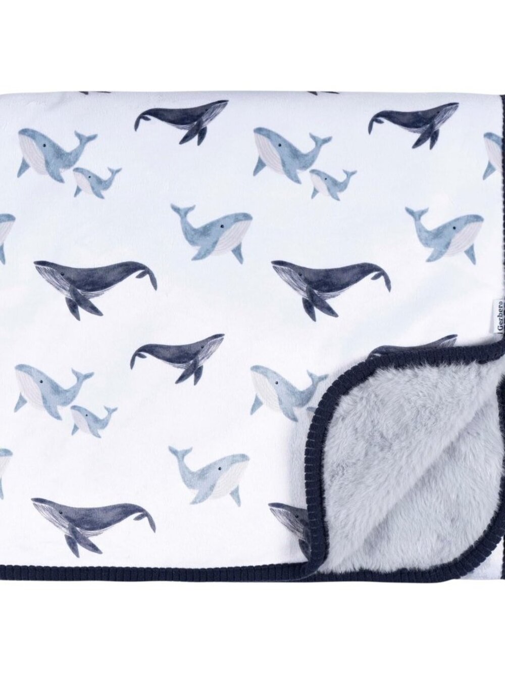 Gerber Baby Blue Whales Plush Blanket Coastal Calm New With Tags